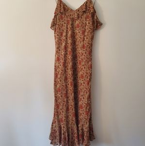 Ralph Lauren Rust and Cream Paisley Off-Shoulder Midi Dress with Ruffle Hem